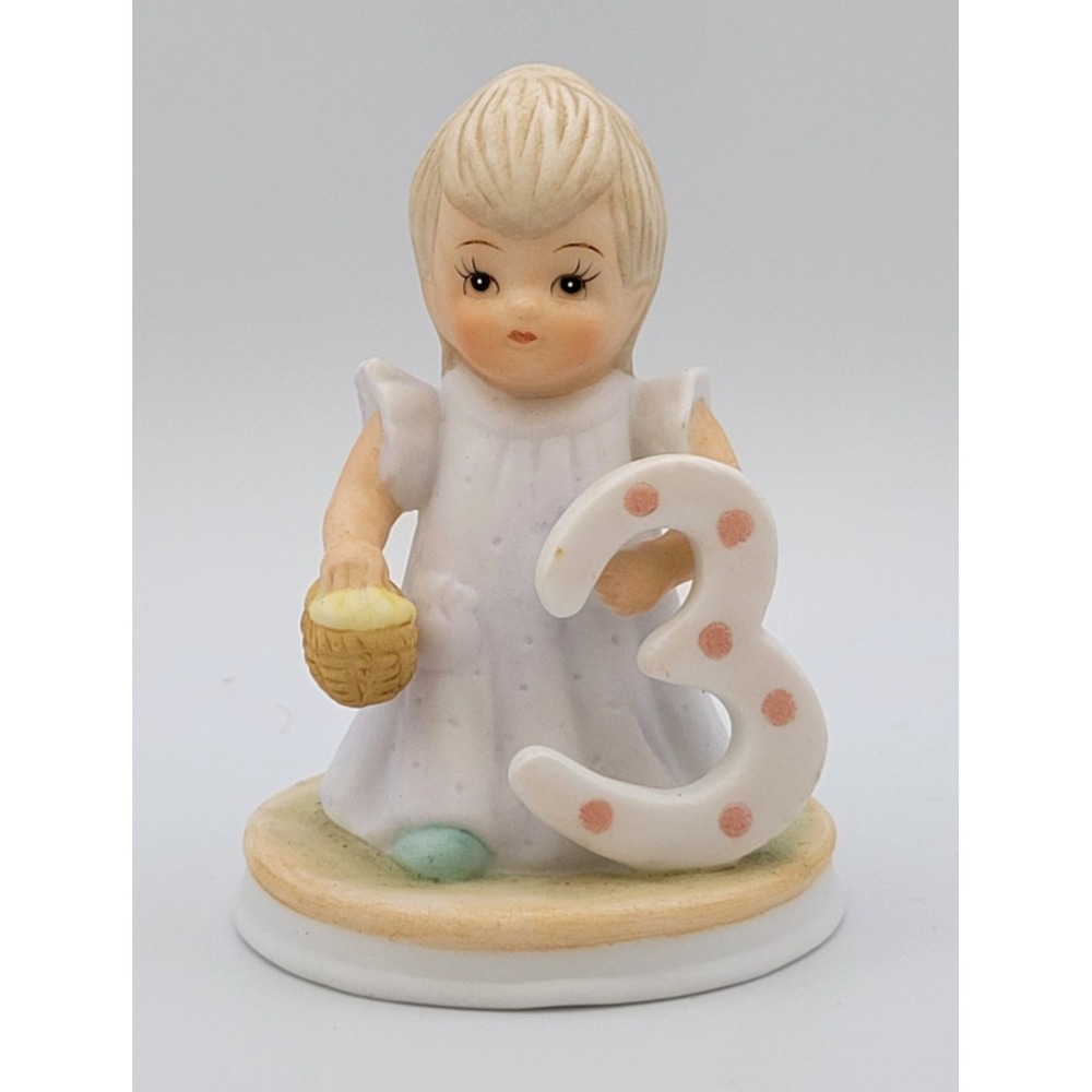 Lefton Christopher Collection Birthday Girl Blonde Age 3 Figurine 1982 HandPaint